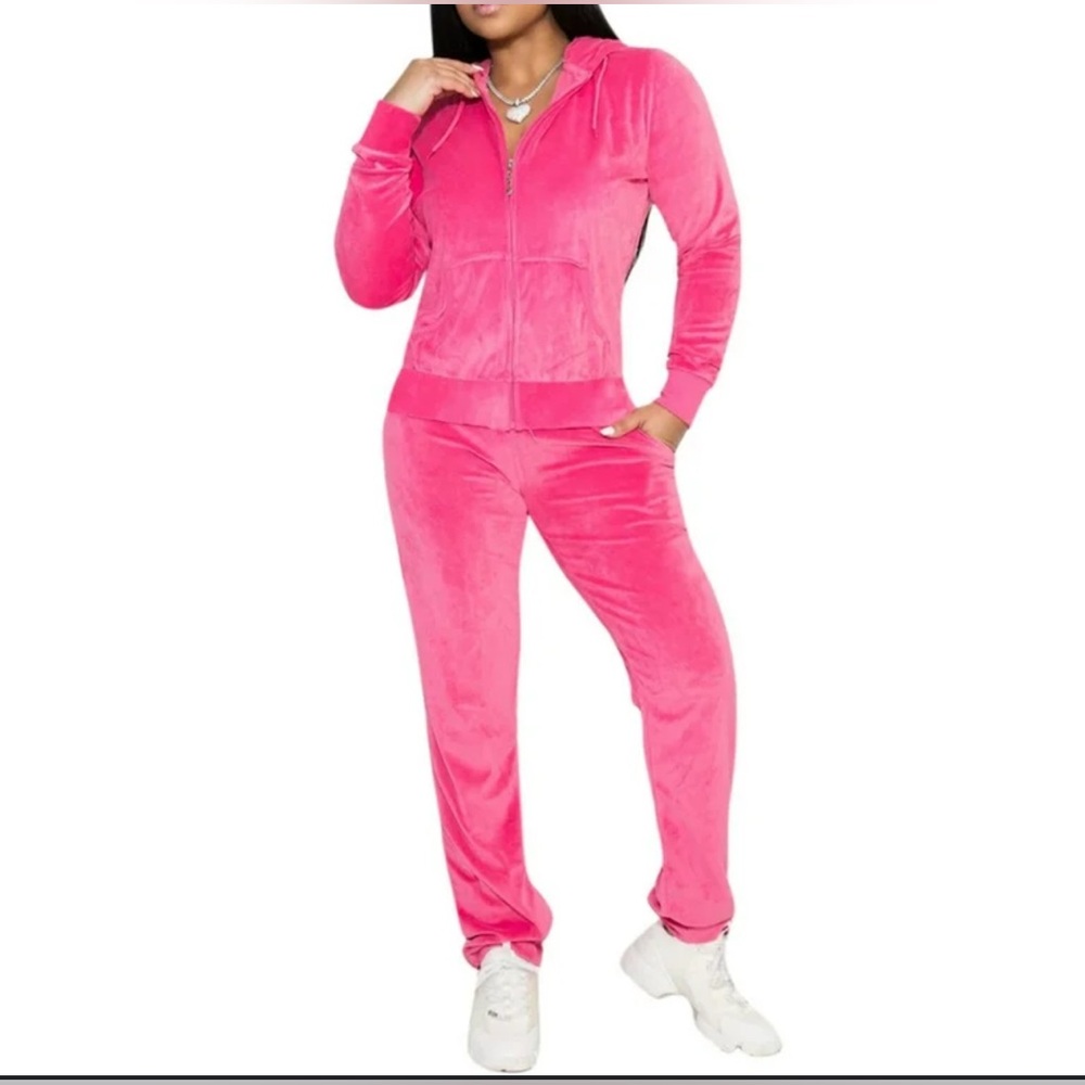 Jessica Simpson Y2K Hot Pink Velour Tracksuit Sz S Streetwear Barbie Loungewear